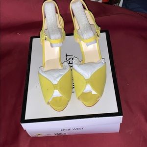 Yellow suede open toe platform sandals
